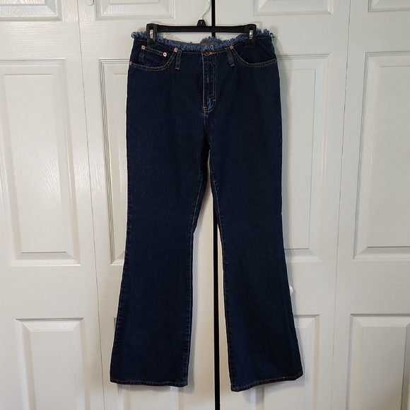 Vintage Jordache Womens Dark Wash Jeans Waist Size 32" Raw Waist Flare 80s - Picture 1 of 8